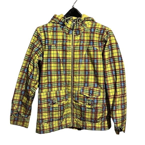 Burton Womens Size M Dryride Activity Jacket Yellow Plaid Hooded Vented Arms - Picture 1 of 11